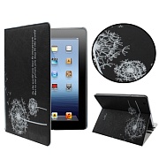 Чехол кожаный с рисунком одуванчика для iPad 2,3,New,4 (черный)