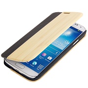Чехол кожаный с бамбуковыми вставками и карманом для банковских карт для Samsung Galaxy S IV / i9500