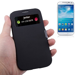 Чехол кожаный c окошком Smart Pocket Caller ID для Samsung Galaxy S IV / i9500 - черный